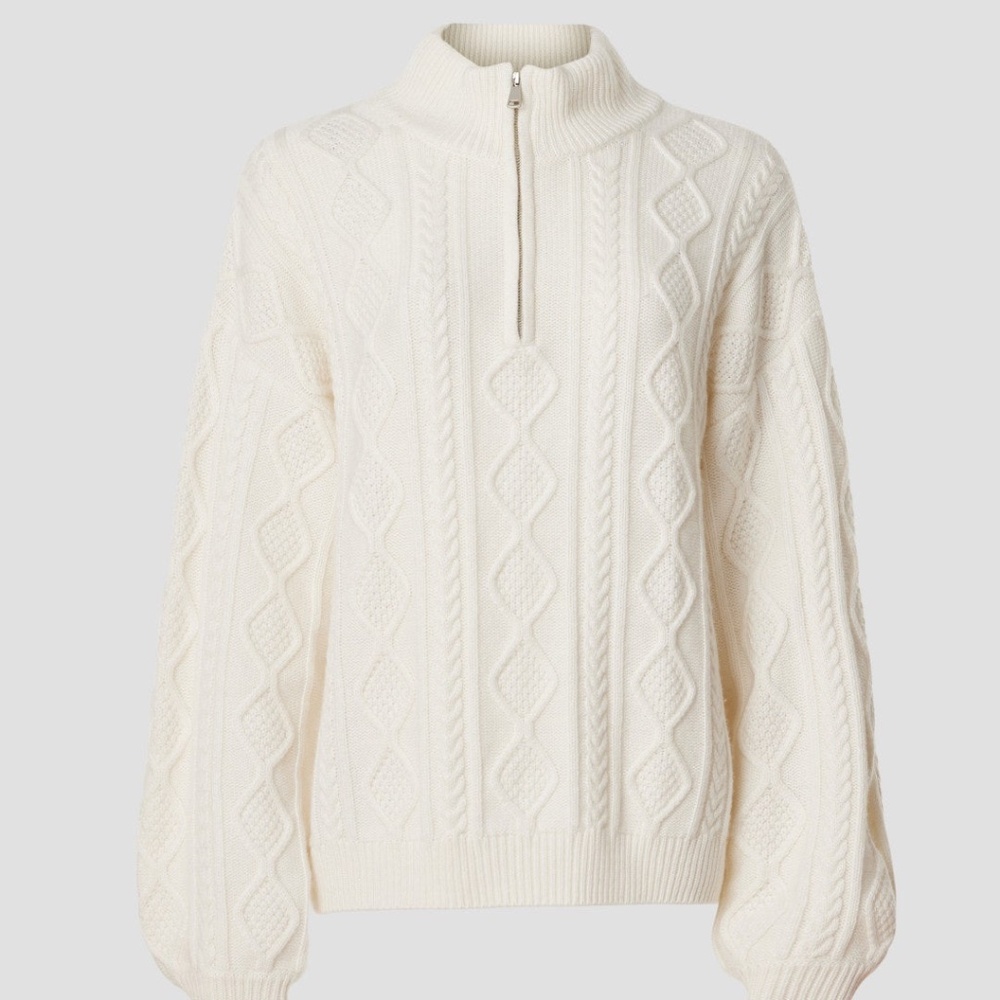 Splendid Dakota Half Zip Cable Knit Sweater in Cream, XS
